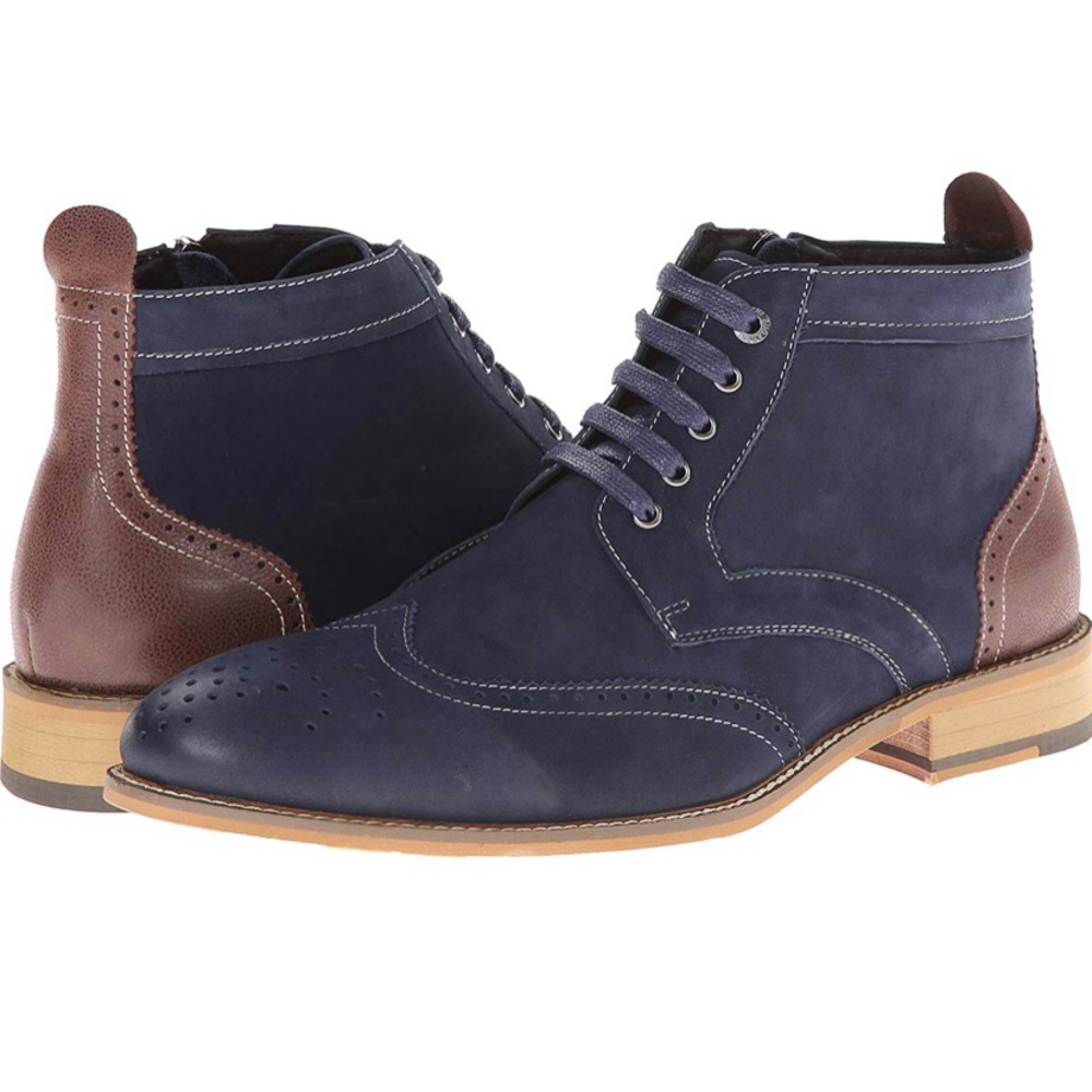 Bugatchi 10 Blue Leather Alta Oxford Chukka Boots‎